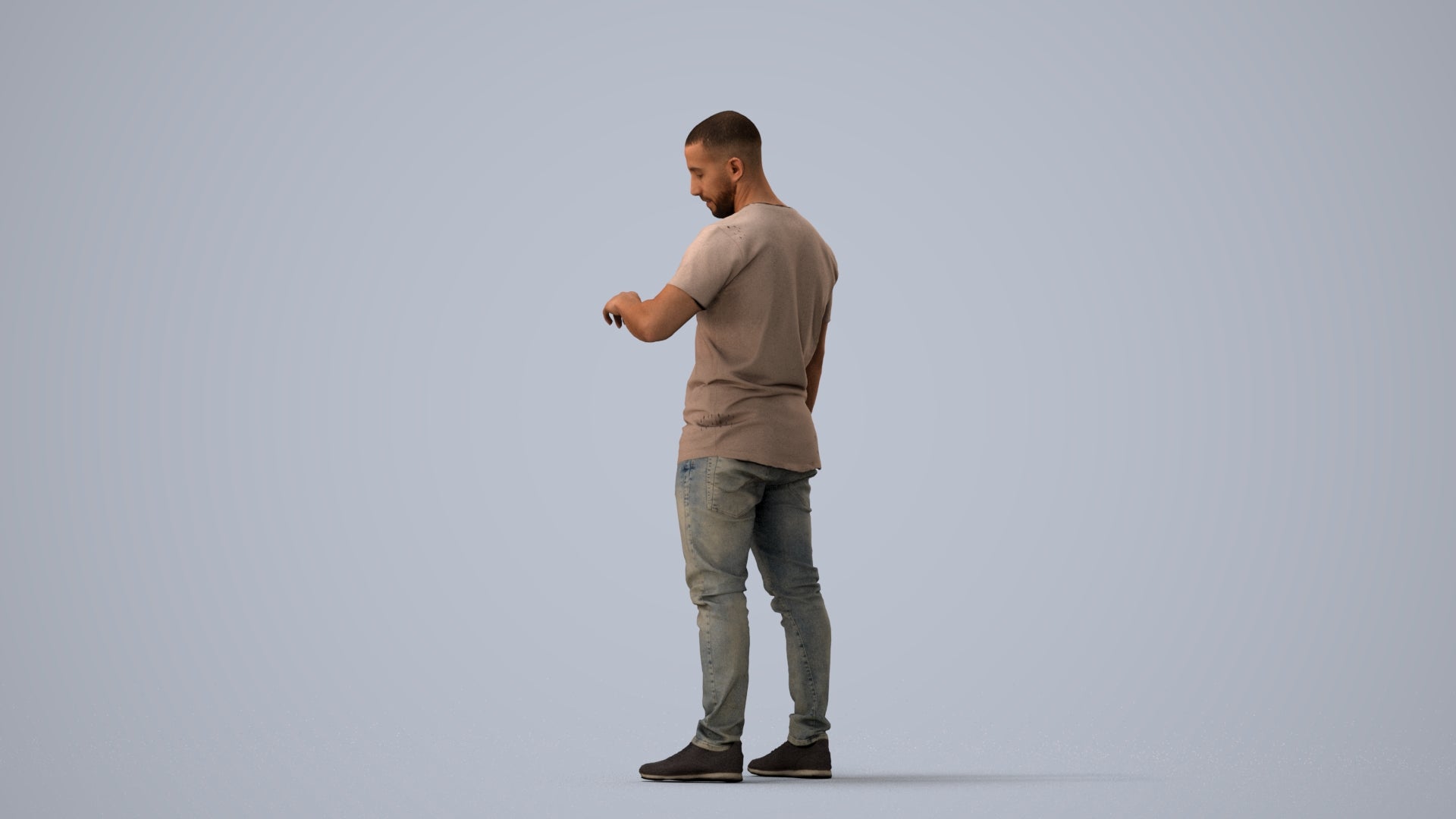 3D people model man casual standing, scanned human for 3ds Max rendering, three-quarter view render