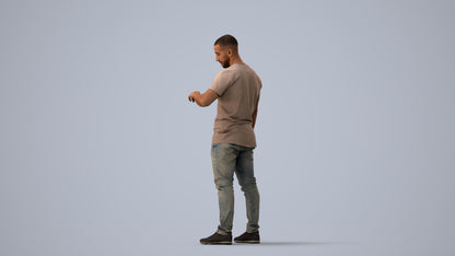 3D people model man casual standing, scanned human for 3ds Max rendering, three-quarter view render