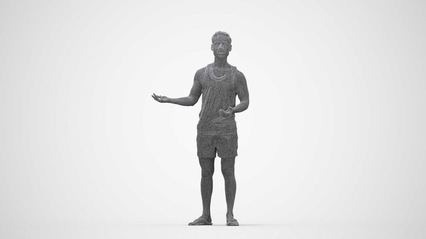 realistic 3D human man casual standing, archviz people FBX OBJ for Blender, wireframe back view
