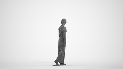 3D people model girl casual kids, scanned human for 3ds Max rendering, wireframe front view
