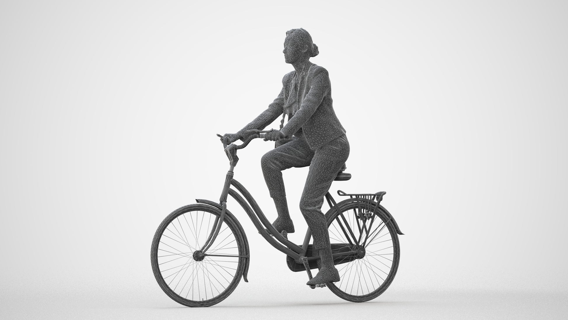 realistic 3D woman business cycling, scanned archviz people for Blender and 3ds Max, square thumbnail