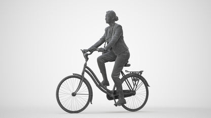 realistic 3D woman business cycling, scanned archviz people for Blender and 3ds Max, square thumbnail