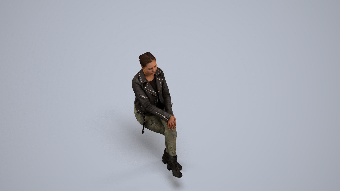 3D people model woman casual sitting, scanned human for 3ds Max rendering, back view render