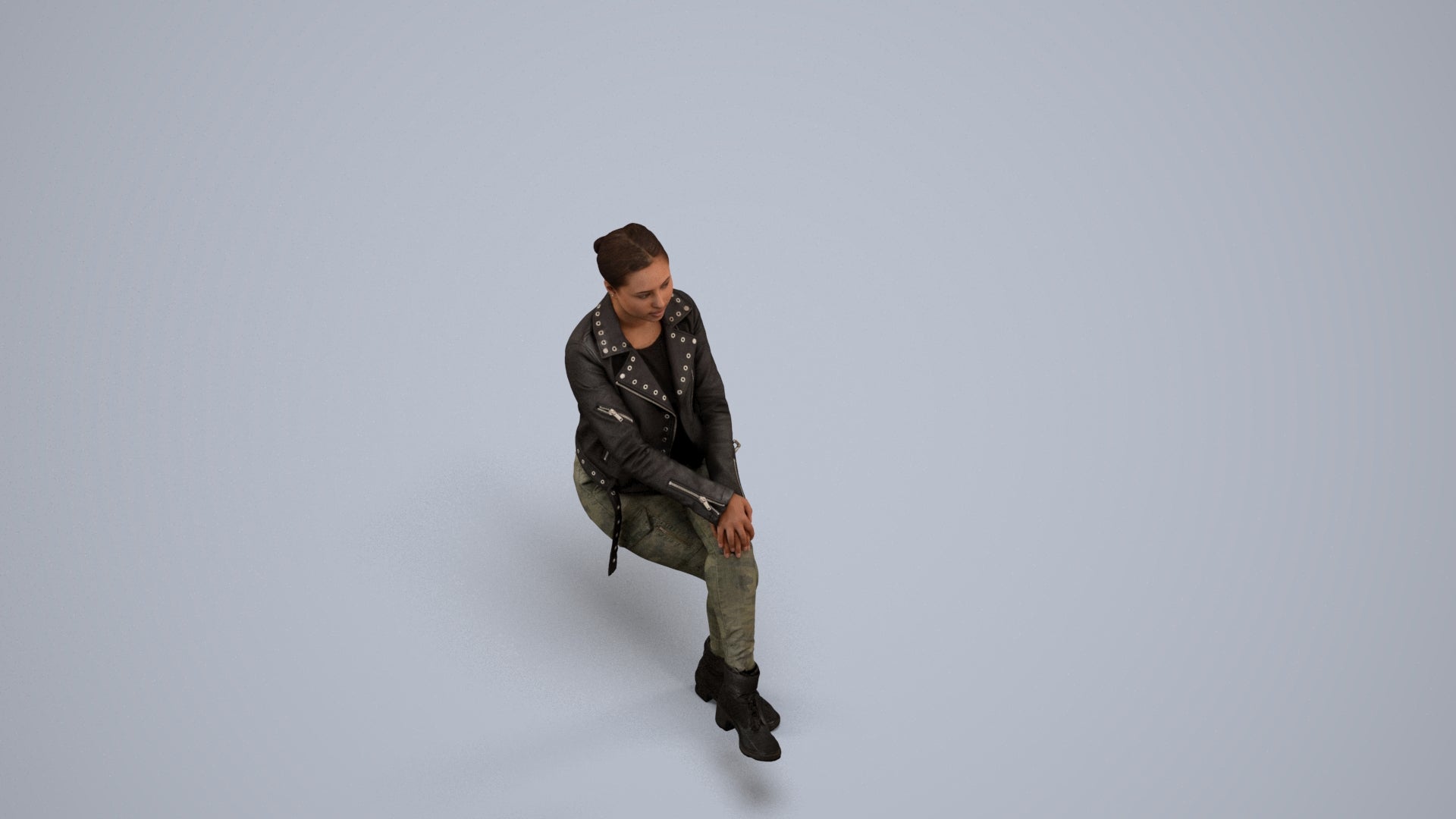 3D people model woman casual sitting, scanned human for 3ds Max rendering, back view render