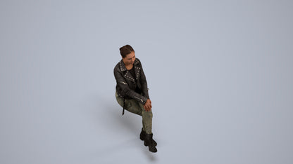 3D people model woman casual sitting, scanned human for 3ds Max rendering, back view render