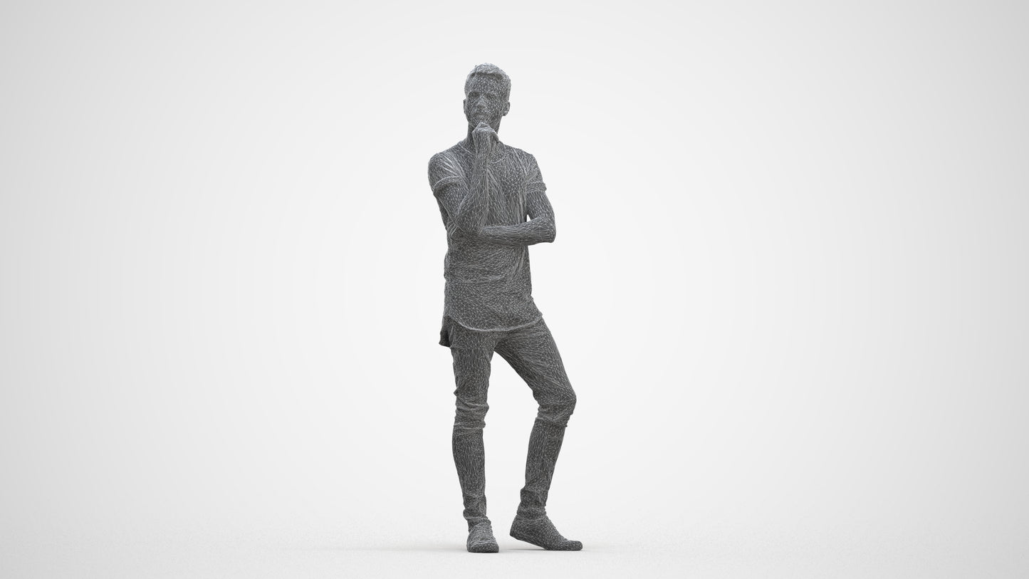 realistic 3D man casual standing, scanned archviz people for Blender and 3ds Max, three-quarter front view render