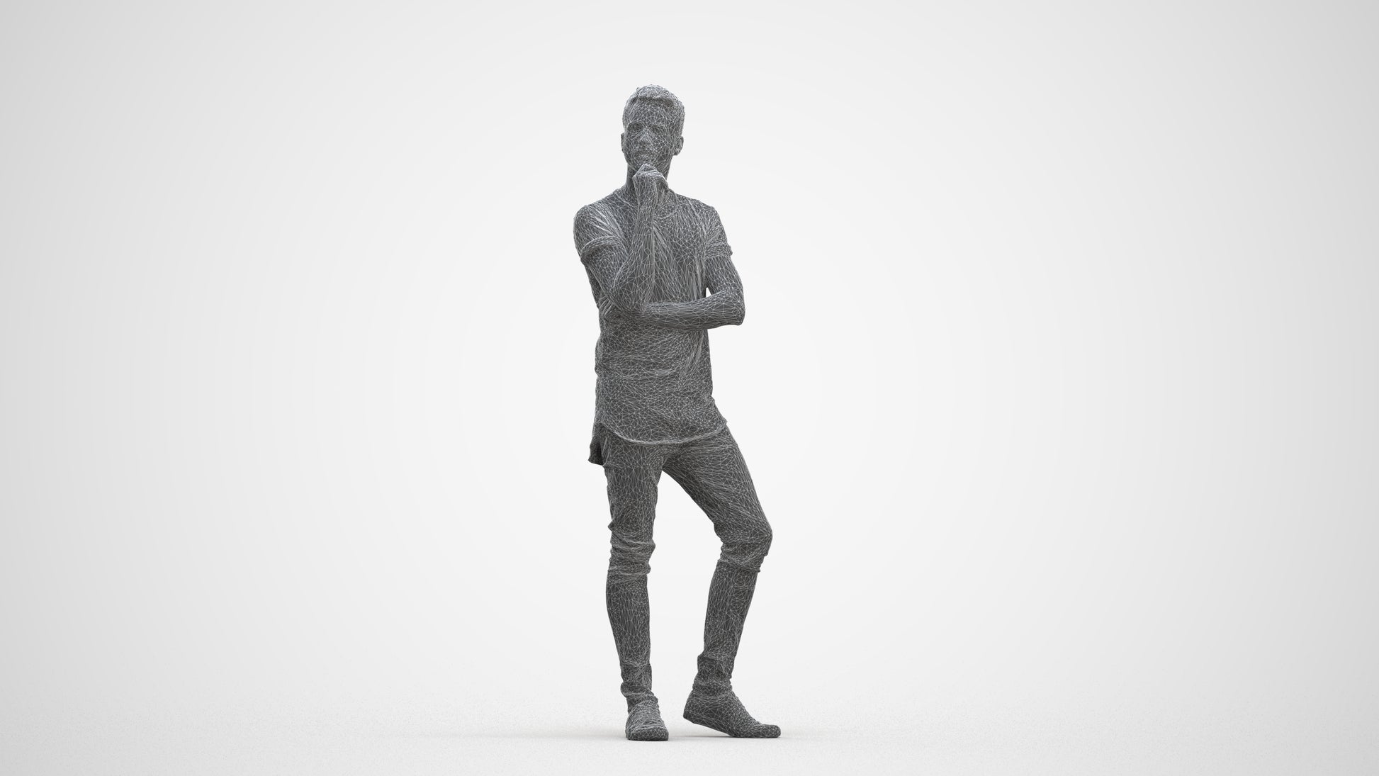 realistic 3D man casual standing, scanned archviz people for Blender and 3ds Max, three-quarter front view render