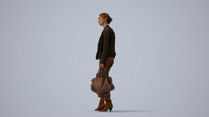 realistic 3D human woman business standing, archviz people FBX OBJ for Blender, three-quarter view render