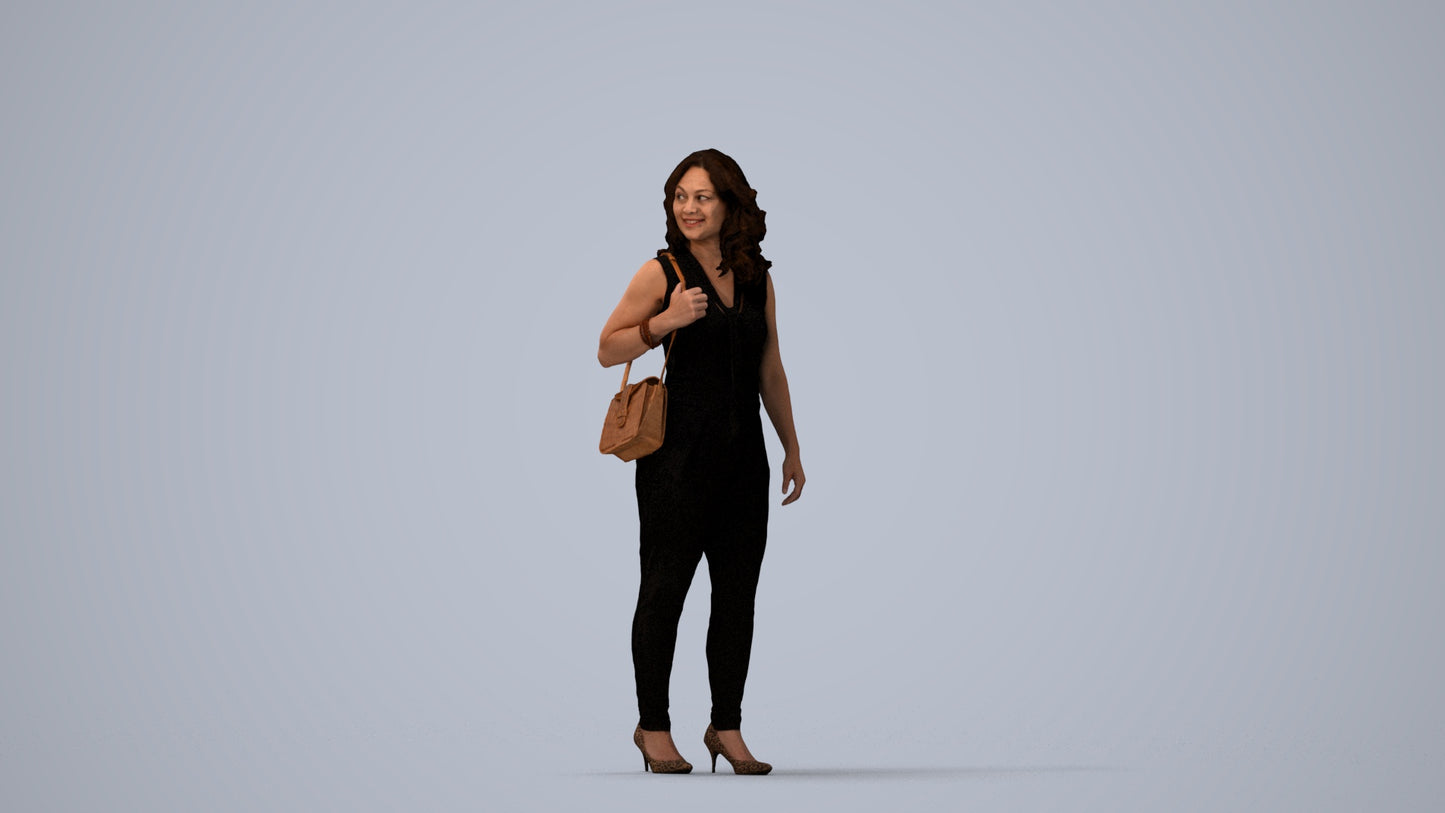 realistic 3D people woman business walking, render-ready for V-Ray and Corona, FBX OBJ, three-quarter view render