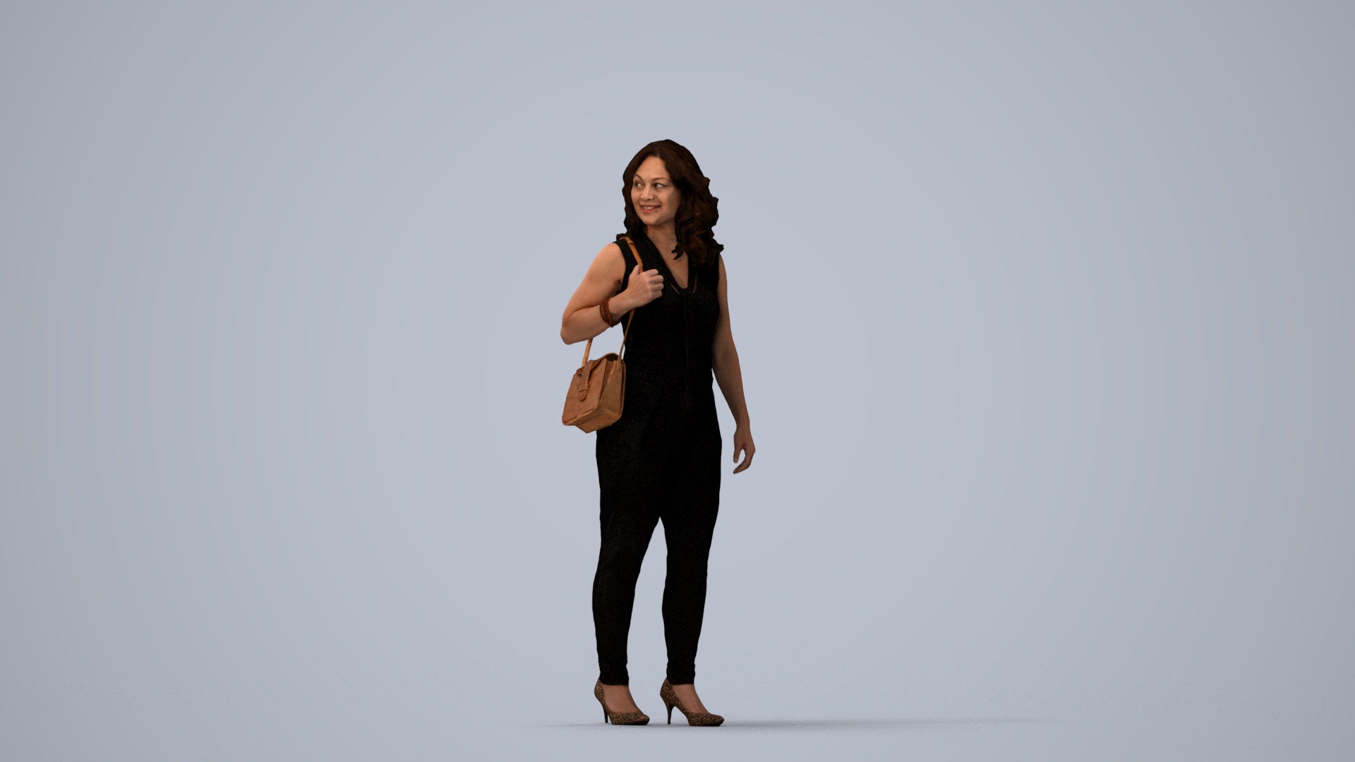 realistic 3D people woman business walking, render-ready for V-Ray and Corona, FBX OBJ, three-quarter view render