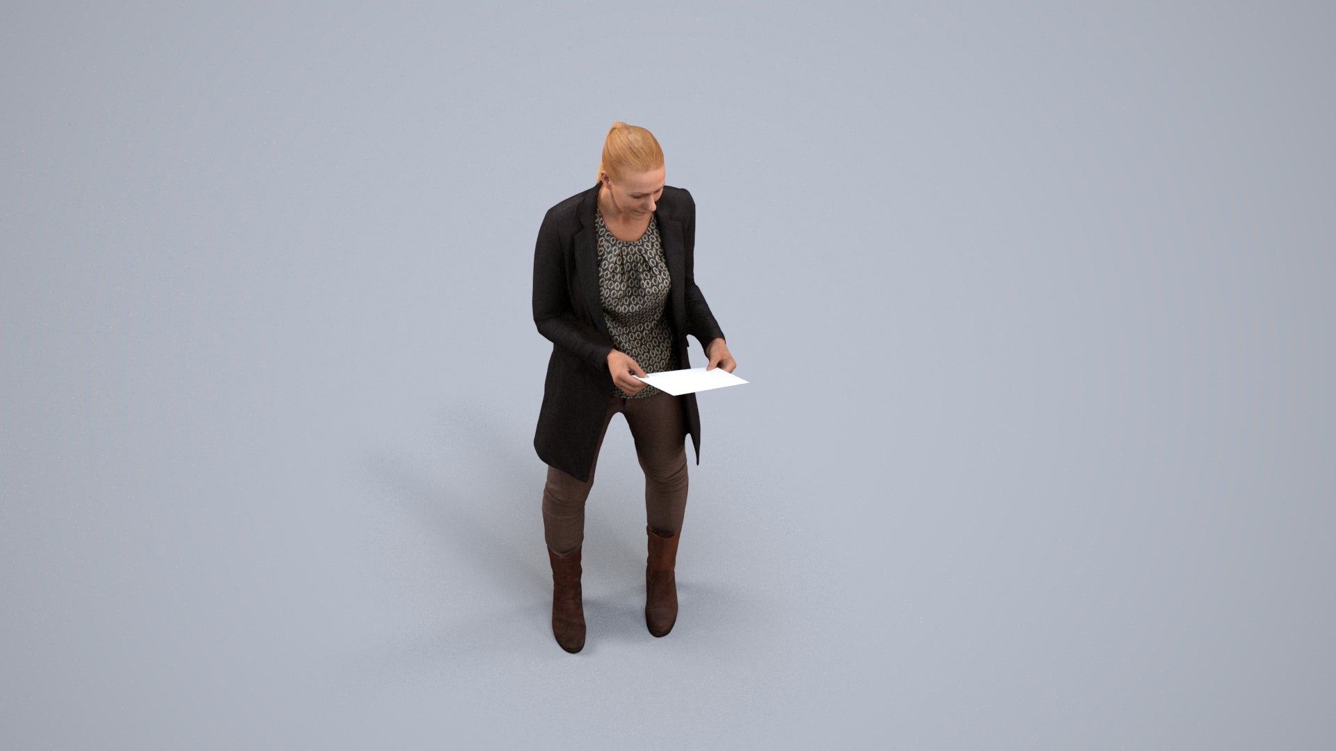 scanned 3D woman business standing, photogrammetry people for Enscape and V-Ray, back view render