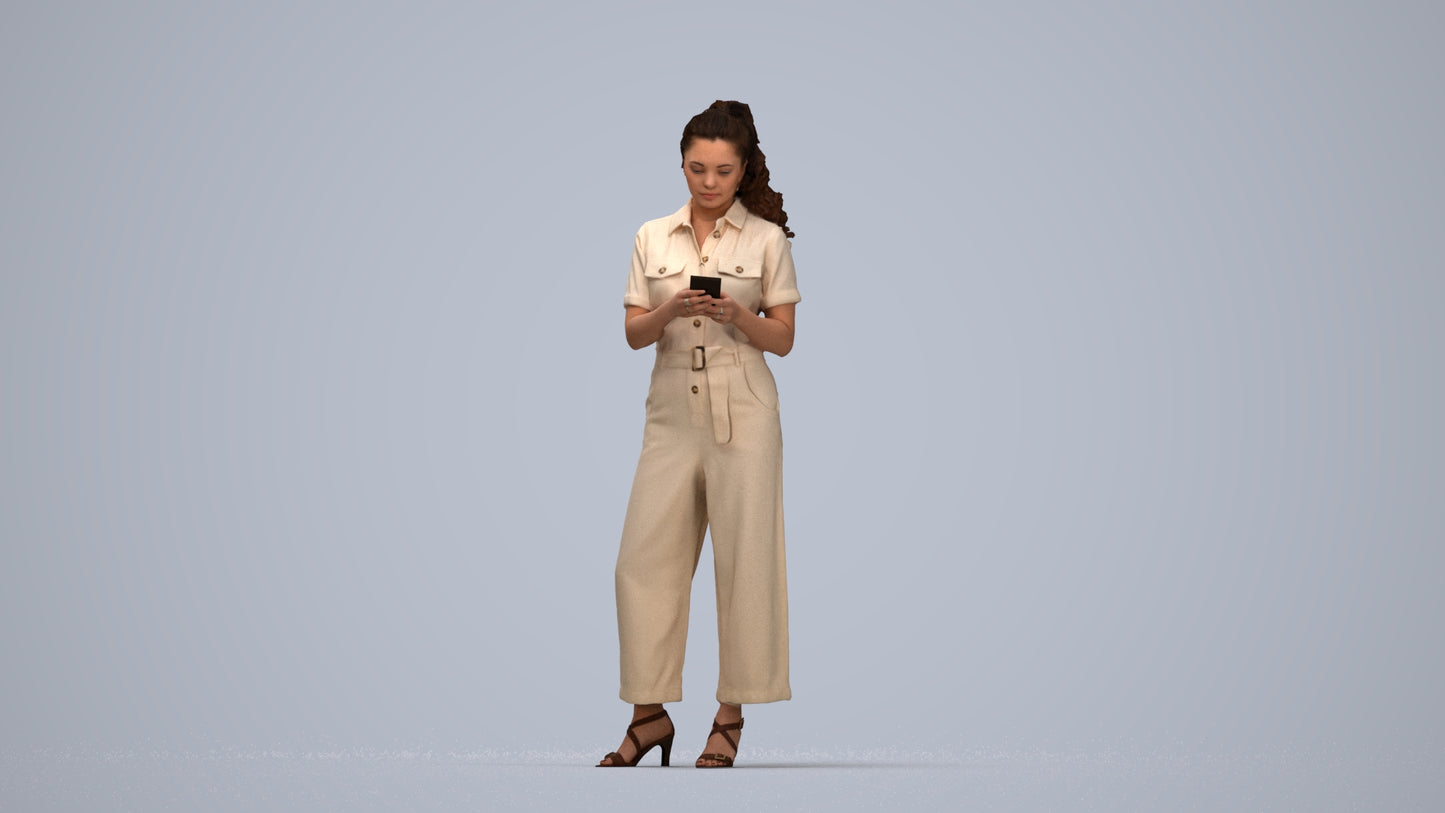 3D people model woman formal standing, scanned human for 3ds Max rendering, top-down view render