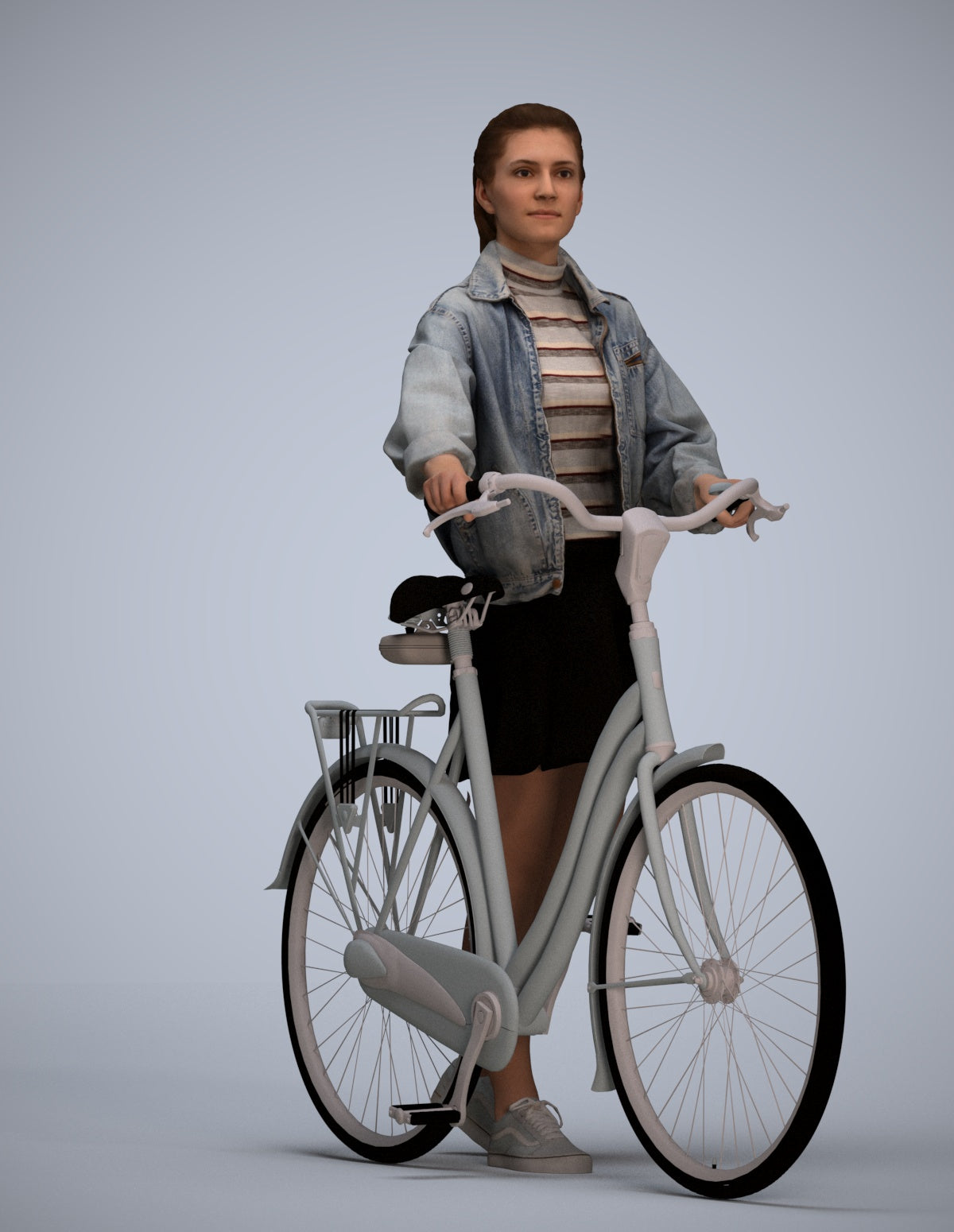 scanned 3D woman casual cycling, photogrammetry people for Enscape and V-Ray