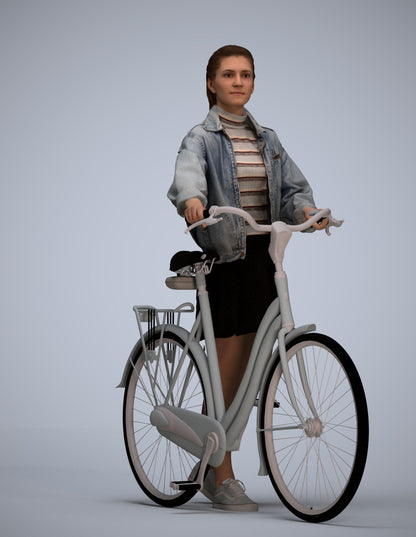 scanned 3D woman casual cycling, photogrammetry people for Enscape and V-Ray