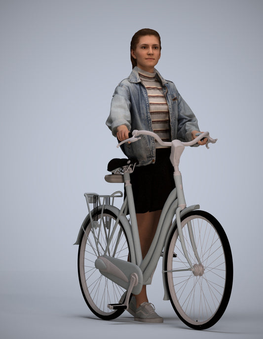 scanned 3D woman casual cycling, photogrammetry people for Enscape and V-Ray
