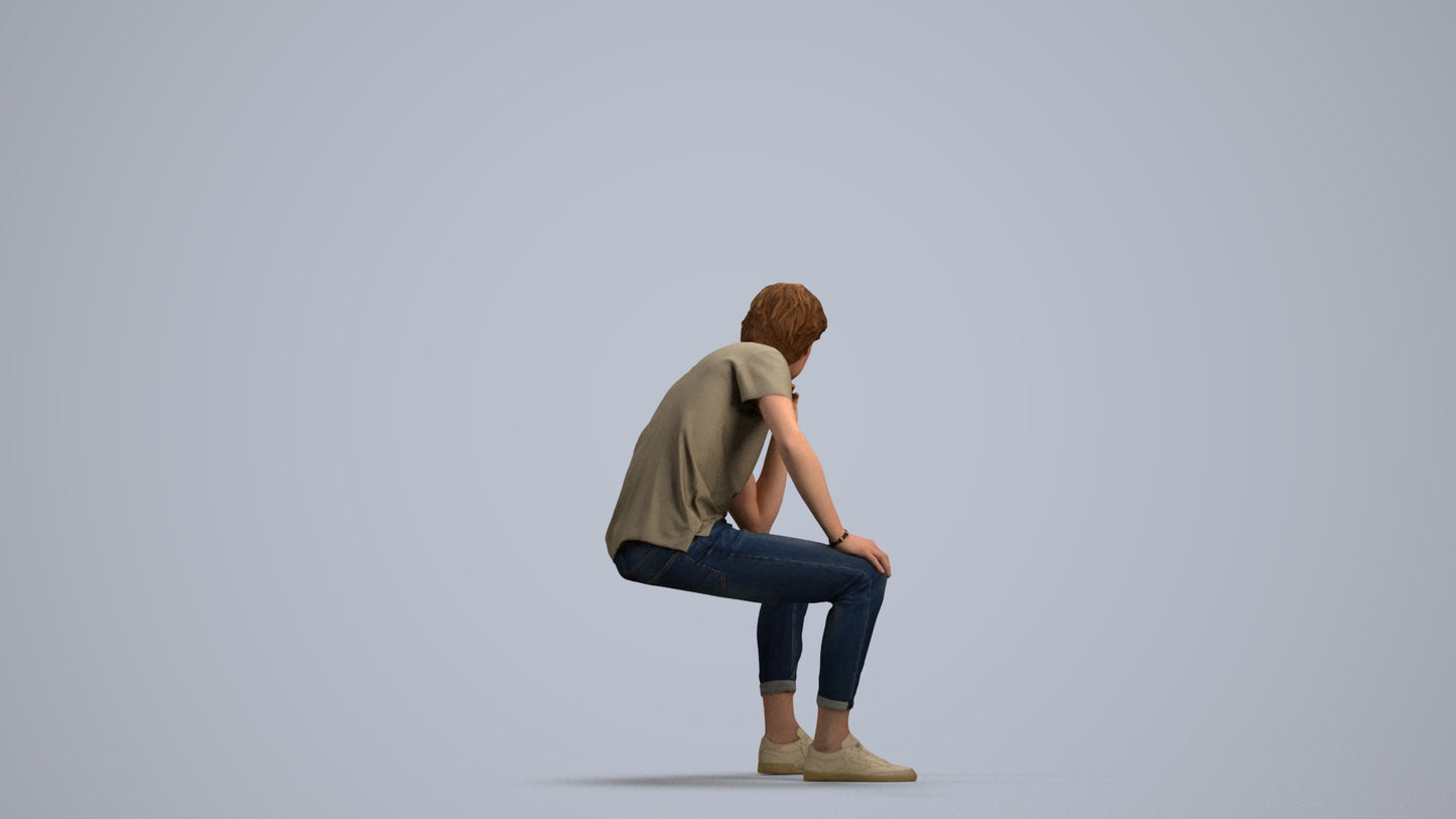 3D scanned man sitting casual, photorealistic archviz people for Enscape and SketchUp, front view render
