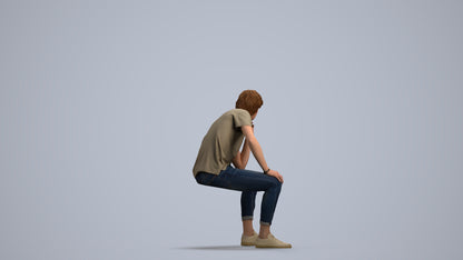 3D scanned man sitting casual, photorealistic archviz people for Enscape and SketchUp, front view render