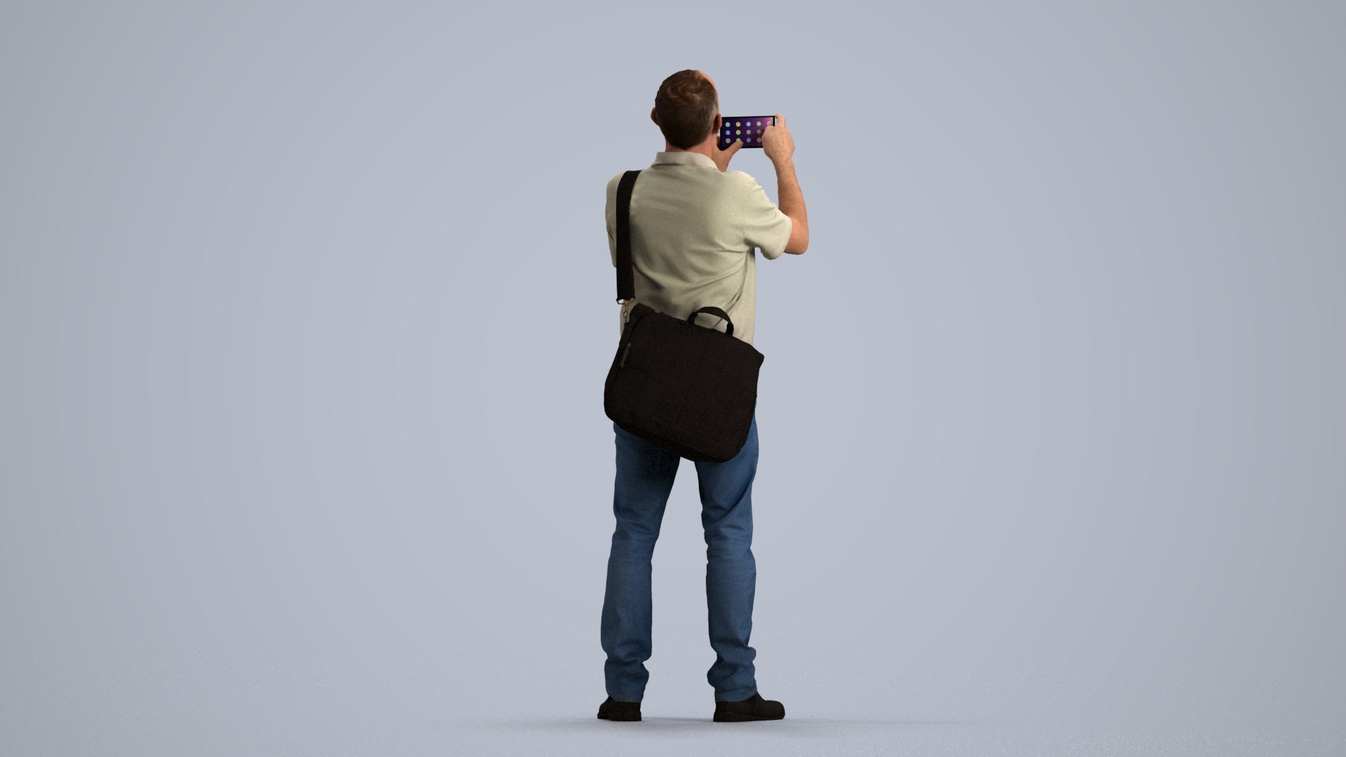 3D people model senior man casual standing, scanned human for 3ds Max rendering, front view render