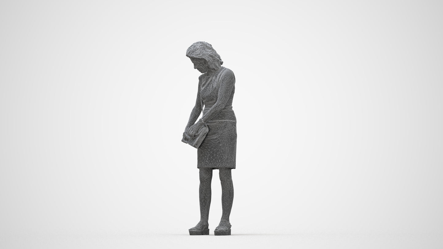 photogrammetry 3D woman business standing, realistic human model archviz FBX, wireframe back view