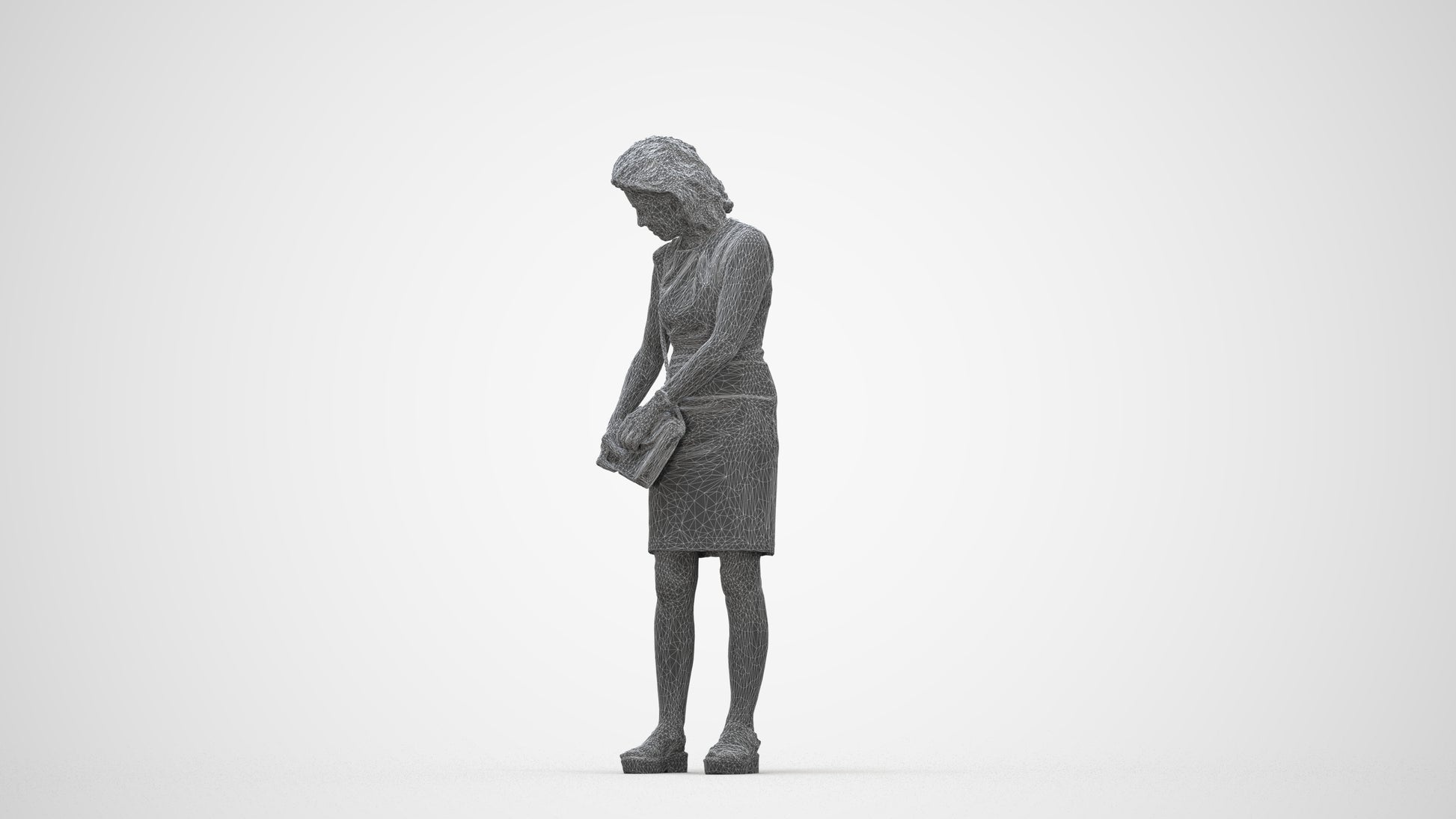 photogrammetry 3D woman business standing, realistic human model archviz FBX, wireframe back view