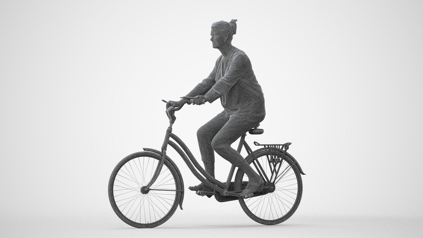 3D scanned woman cycling casual, photorealistic archviz people for Enscape and SketchUp, square thumbnail