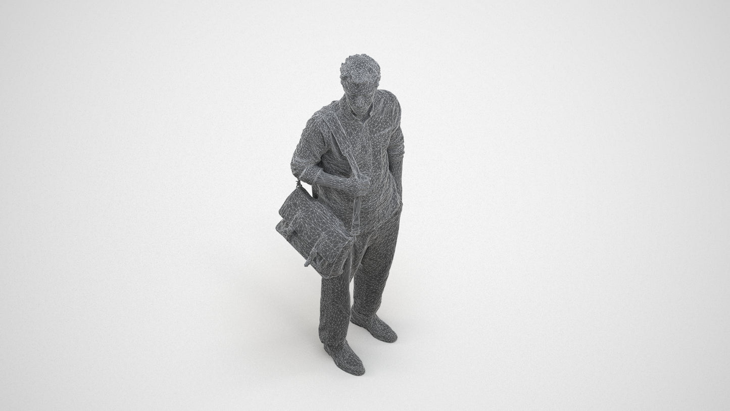 scanned 3D man casual standing, photogrammetry people for Enscape and V-Ray, wireframe three-quarter view