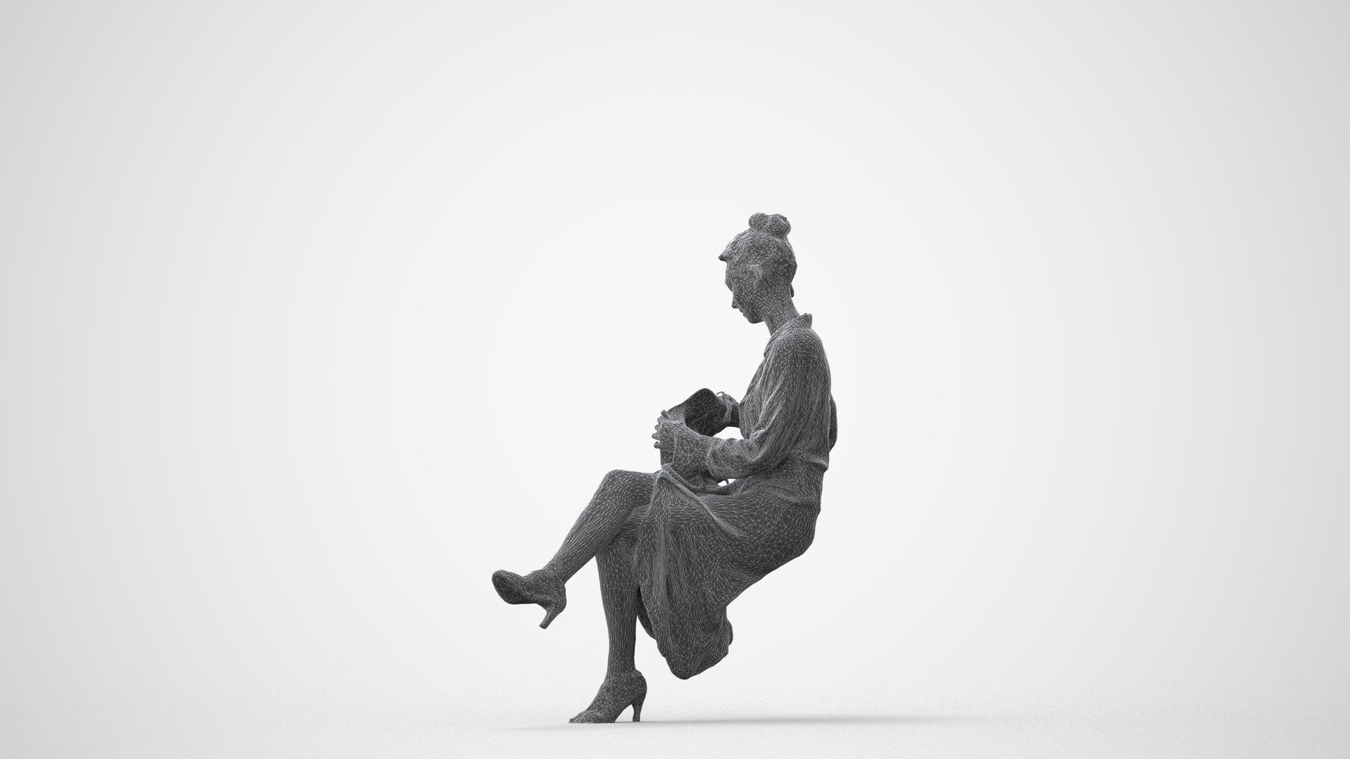 realistic 3D woman casual sitting, scanned archviz people for Blender and 3ds Max, square thumbnail