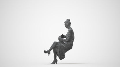 realistic 3D woman casual sitting, scanned archviz people for Blender and 3ds Max, square thumbnail