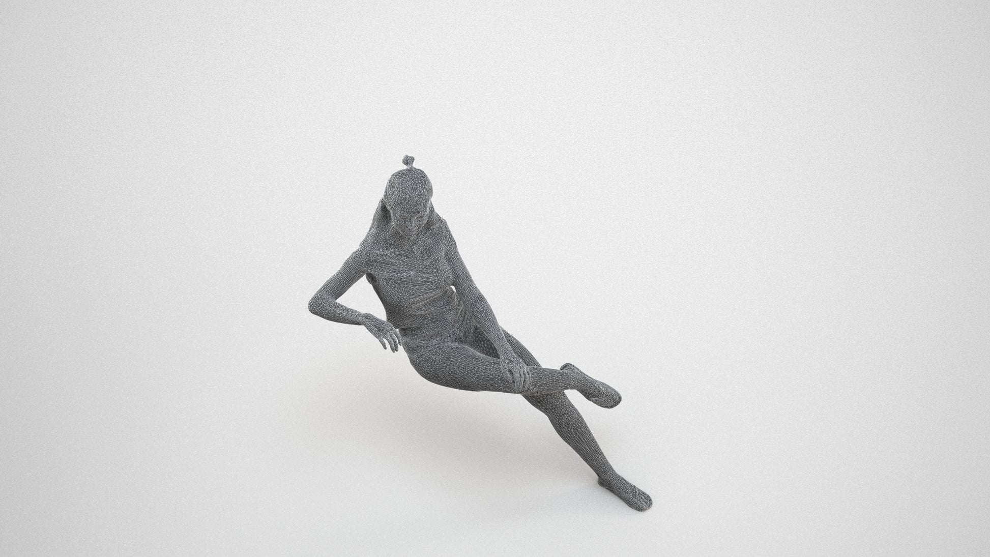 scanned 3D woman casual sitting, photogrammetry people for Enscape and V-Ray, wireframe three-quarter view