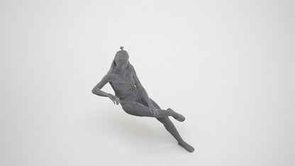scanned 3D woman casual sitting, photogrammetry people for Enscape and V-Ray, wireframe three-quarter view