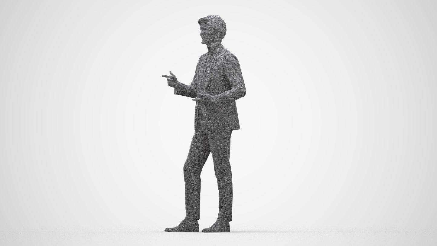 realistic 3D man business, scanned archviz people for Blender and 3ds Max, wireframe back view