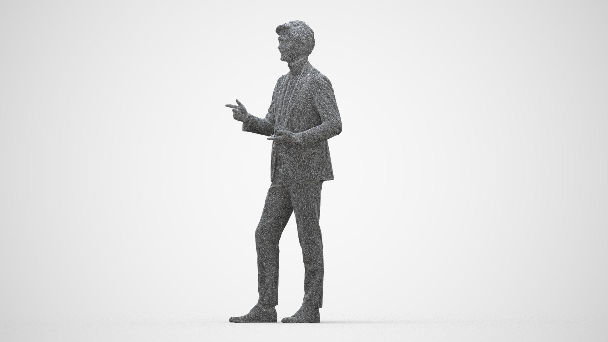 realistic 3D man business, scanned archviz people for Blender and 3ds Max, wireframe back view