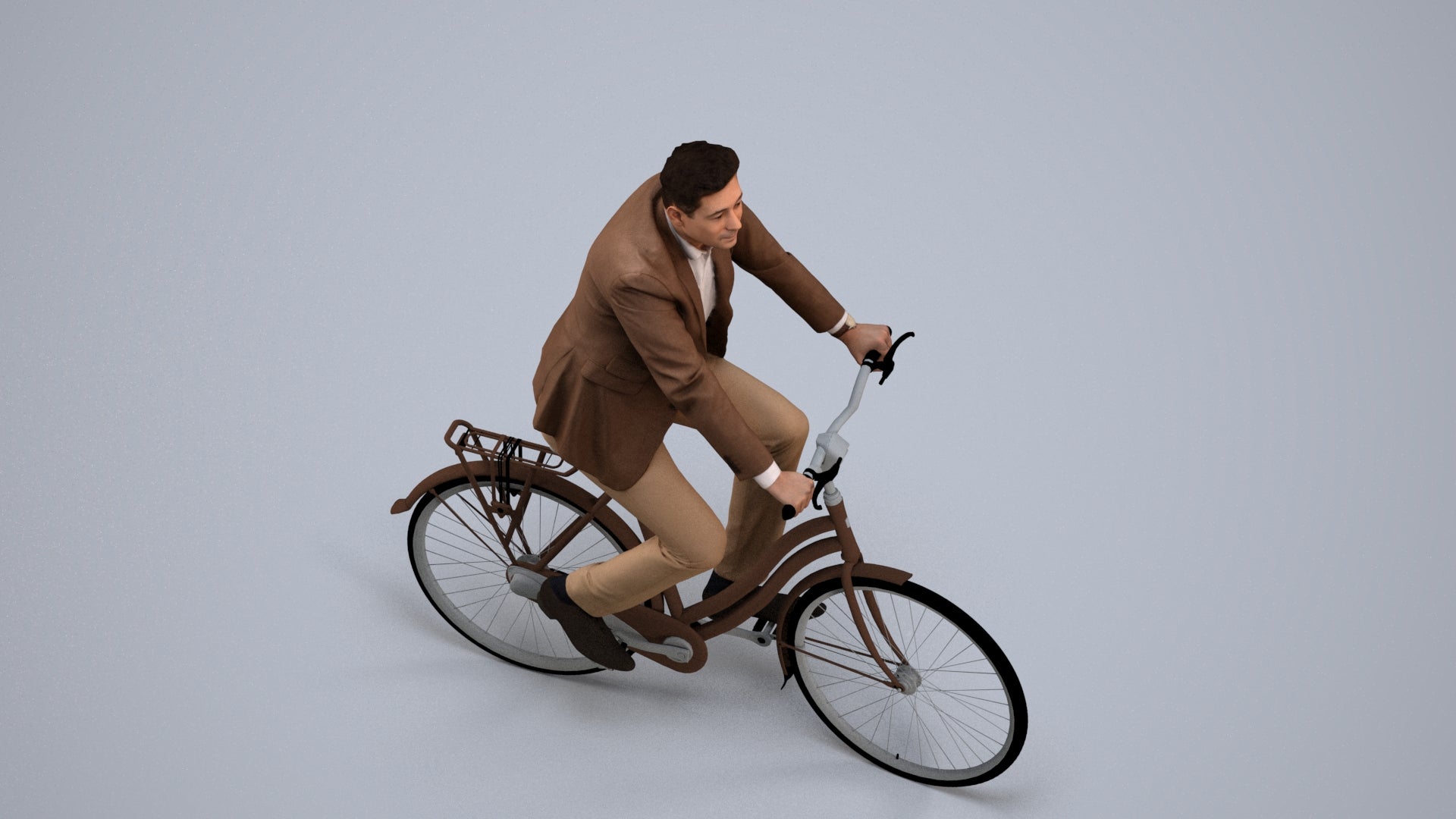 photogrammetry 3D man business cycling, realistic human model archviz FBX, back view render