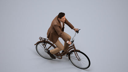 photogrammetry 3D man business cycling, realistic human model archviz FBX, back view render