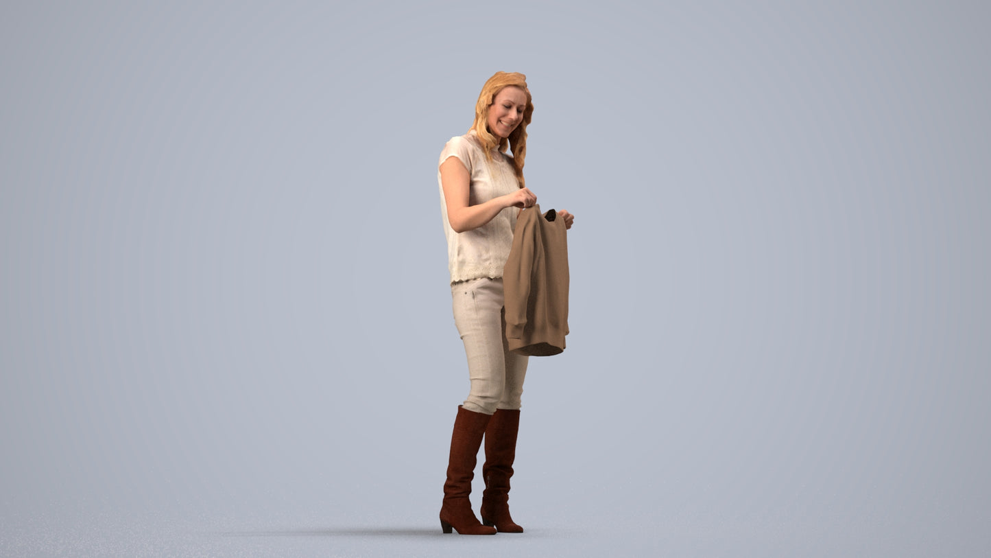 3D people model woman casual standing, scanned human for 3ds Max rendering, side view render