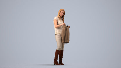 3D people model woman casual standing, scanned human for 3ds Max rendering, side view render
