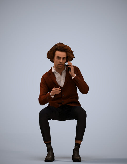 3D scanned man sitting business, photorealistic archviz people for Enscape and SketchUp