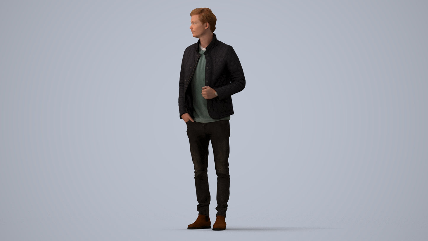 3D people model man casual business, scanned human for 3ds Max rendering, three-quarter view render