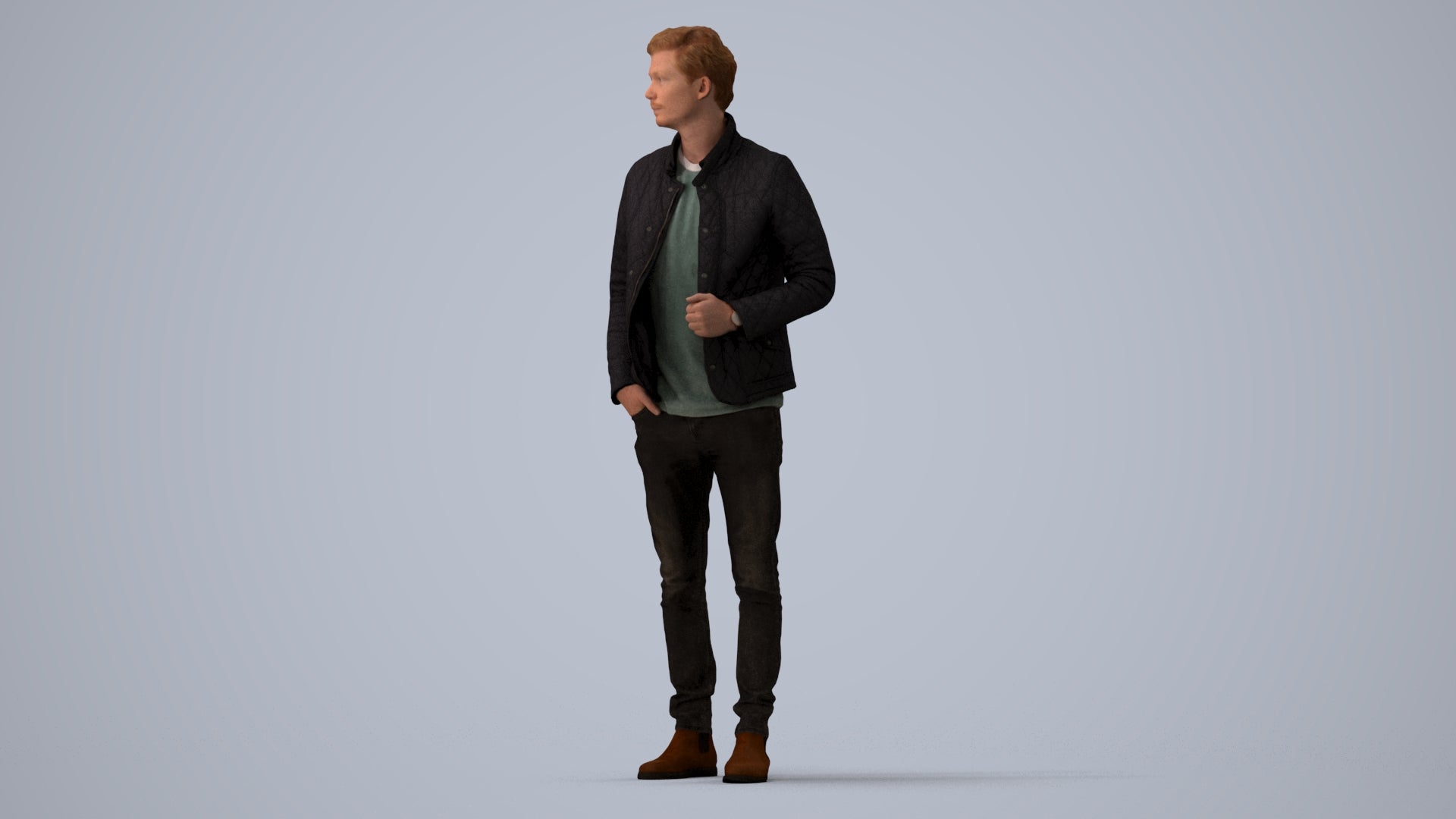 3D people model man casual business, scanned human for 3ds Max rendering, three-quarter view render