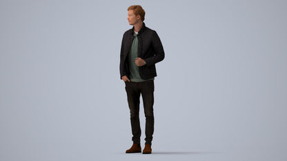 3D people model man casual business, scanned human for 3ds Max rendering, three-quarter view render