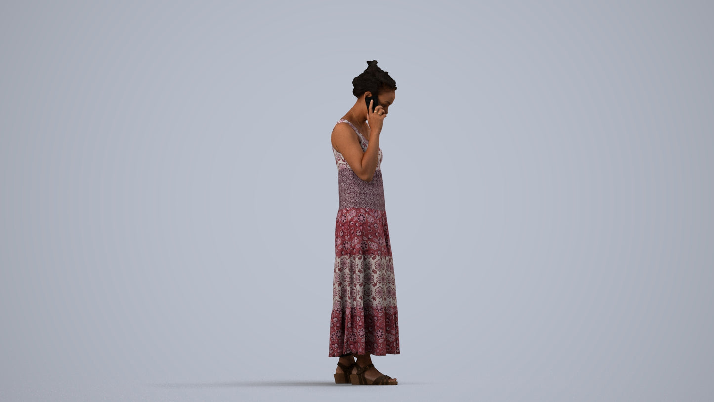 3D people model woman casual standing, scanned human for 3ds Max rendering, side view render