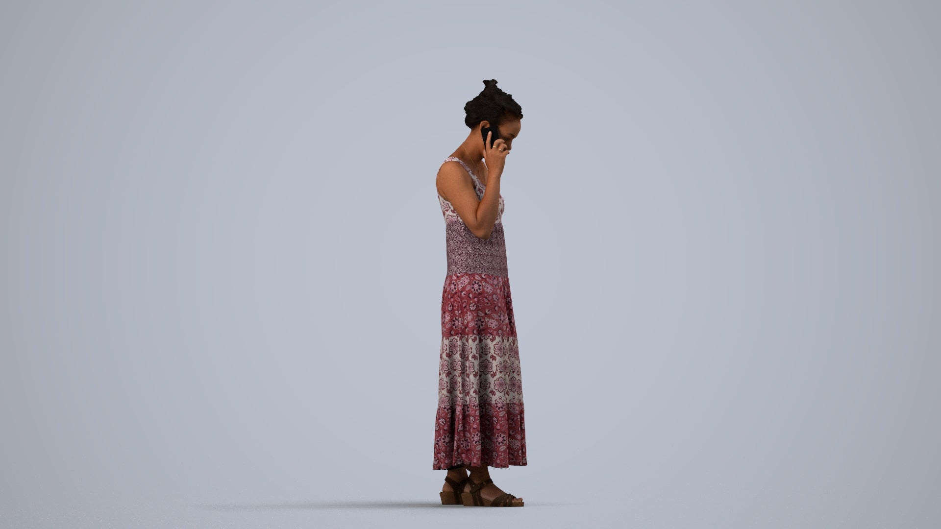 3D people model woman casual standing, scanned human for 3ds Max rendering, side view render