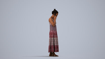 3D people model woman casual standing, scanned human for 3ds Max rendering, side view render