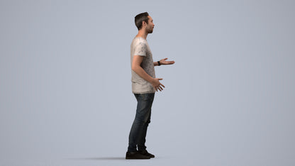 realistic 3D human man casual standing, archviz people FBX OBJ for Blender, side view render