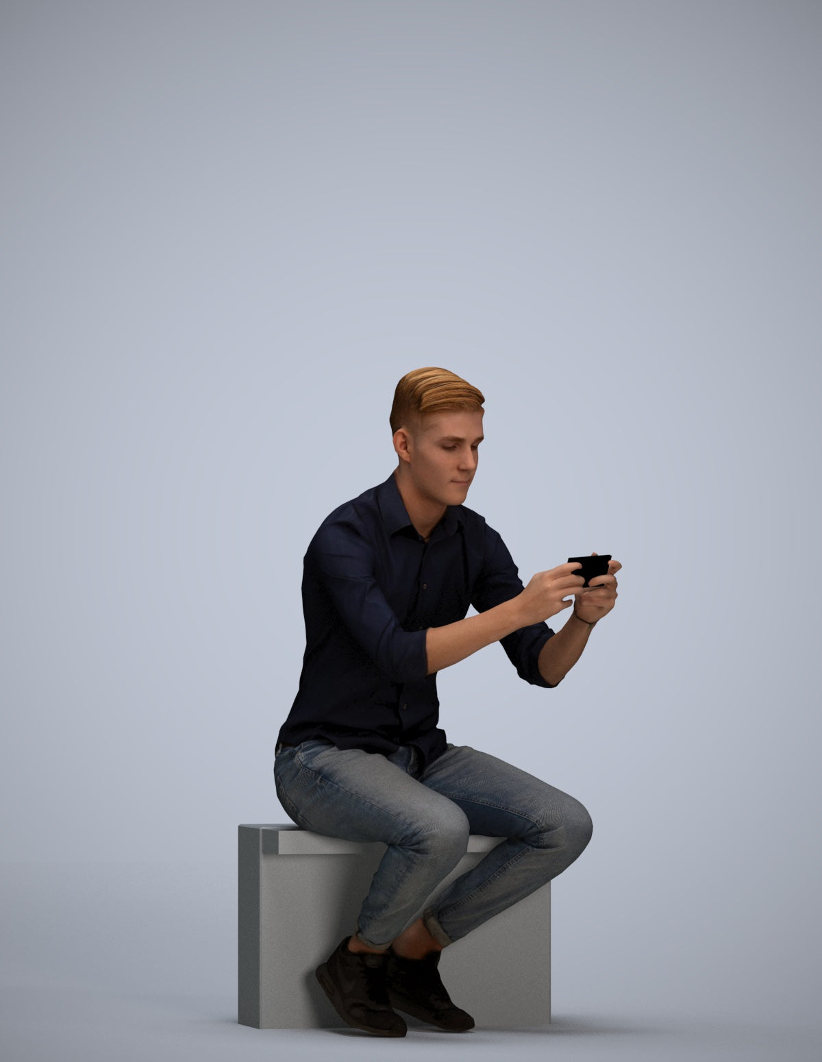 realistic 3D man casual sitting, scanned archviz people for Blender and 3ds Max