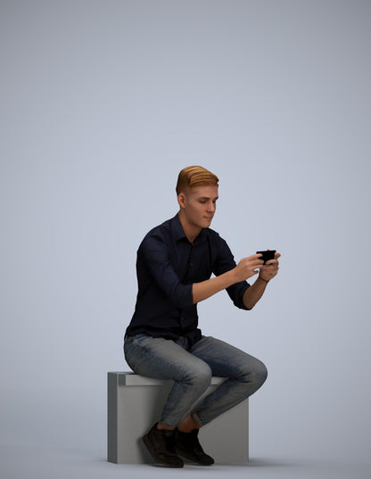 realistic 3D man casual sitting, scanned archviz people for Blender and 3ds Max