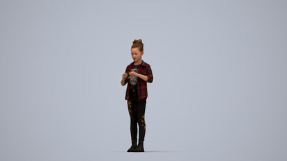 photogrammetry 3D girl casual kids, realistic human model archviz FBX, top-down view render