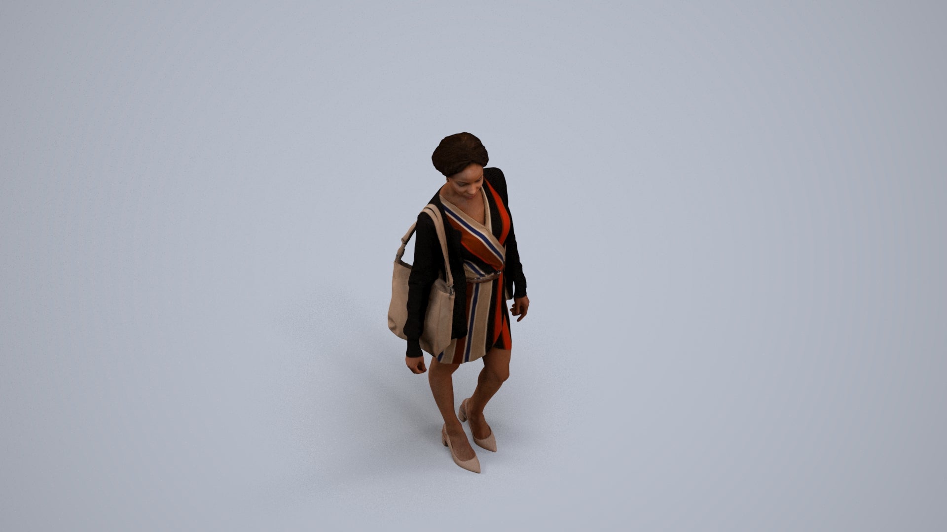 realistic 3D people woman casual walking, render-ready for V-Ray and Corona, FBX OBJ, back view render