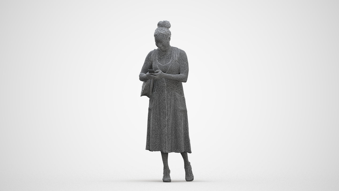 realistic 3D woman casual standing, scanned archviz people for Blender and 3ds Max, three-quarter front view render