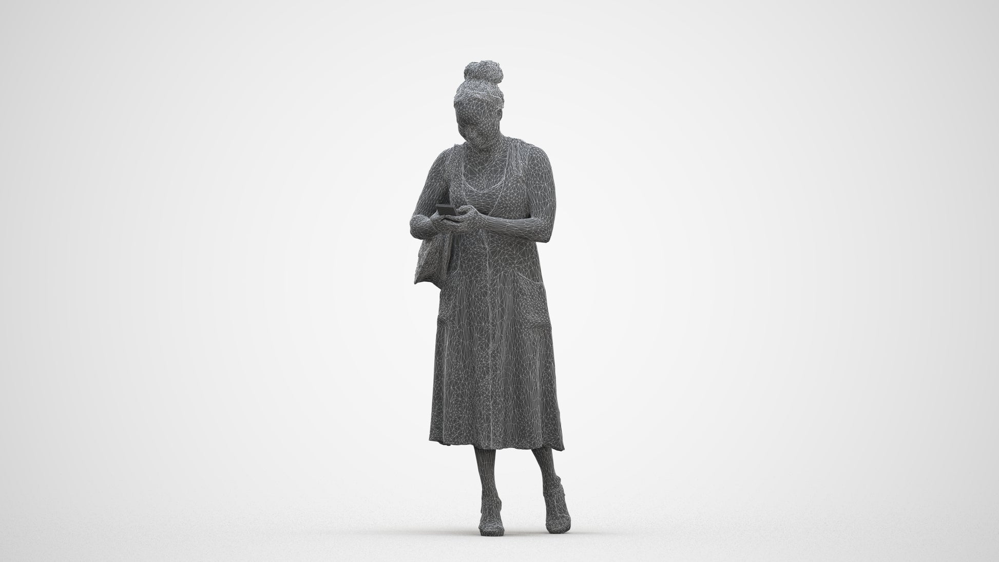 realistic 3D woman casual standing, scanned archviz people for Blender and 3ds Max, three-quarter front view render